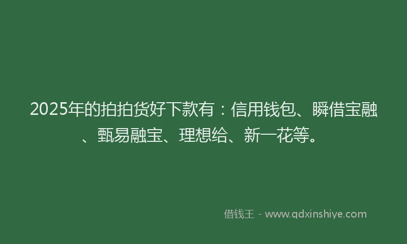 2025年的拍拍货好下款有：信用钱包、瞬借宝融、甄易融宝、理想给、新一花等。