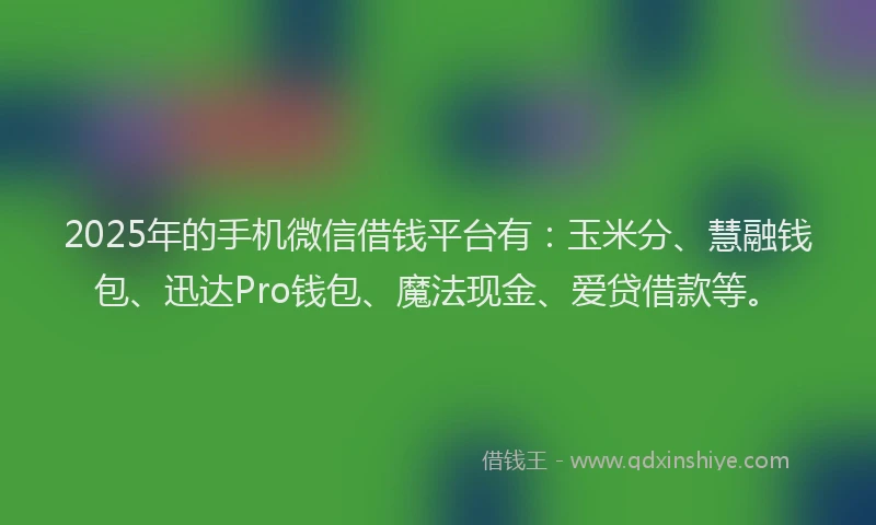 2025年的手机微信借钱平台有：玉米分、慧融钱包、迅达Pro钱包、魔法现金、爱贷借款等。
