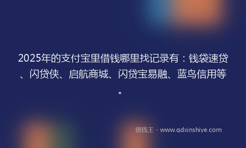 2025年的支付宝里借钱哪里找记录有：钱袋速贷、闪贷侠、启航商城、闪贷宝易融、蓝鸟信用等。