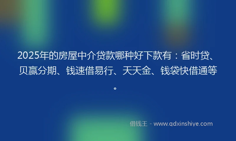 2025年的房屋中介贷款哪种好下款有：省时贷、贝赢分期、钱速借易行、天天金、钱袋快借通等。