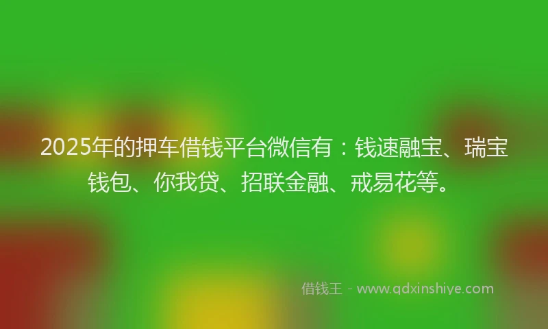 2025年的押车借钱平台微信有：钱速融宝、瑞宝钱包、你我贷、招联金融、戒易花等。
