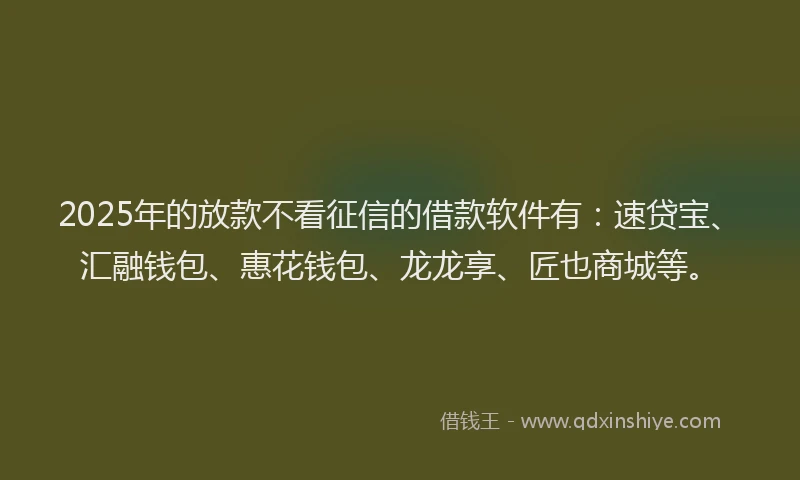 2025年的放款不看征信的借款软件有：速贷宝、汇融钱包、惠花钱包、龙龙享、匠也商城等。
