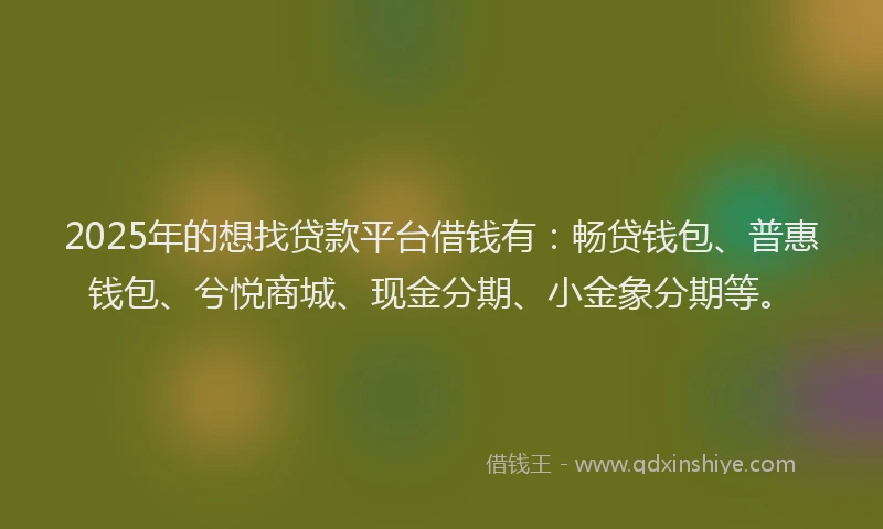 2025年的想找贷款平台借钱有：畅贷钱包、普惠钱包、兮悦商城、现金分期、小金象分期等。