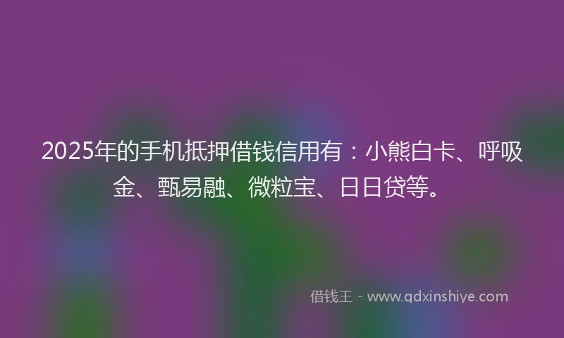 2025年的手机抵押借钱信用有:小熊白卡、呼吸金、甄易融、微粒宝、日日贷等。
