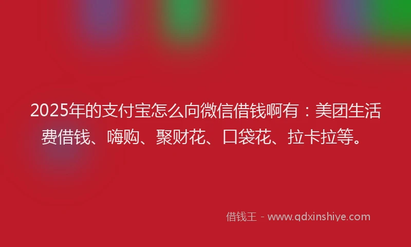 2025年的支付宝怎么向微信借钱啊有：美团生活费借钱、嗨购、聚财花、口袋花、拉卡拉等。