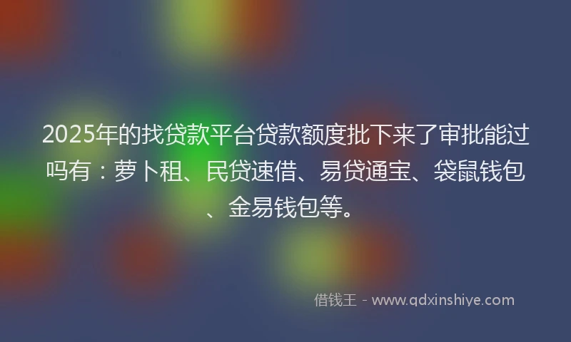 2025年的找贷款平台贷款额度批下来了审批能过吗有：萝卜租、民贷速借、易贷通宝、袋鼠钱包、金易钱包等。