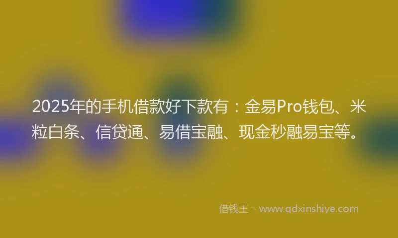 2025年的手机借款好下款有：金易Pro钱包、米粒白条、信贷通、易借宝融、现金秒融易宝等。