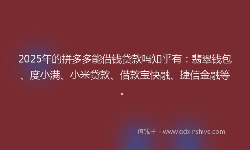 2025年的拼多多能借钱贷款吗知乎有：翡翠钱包、度小满、小米贷款、借款宝快融、捷信金融等。