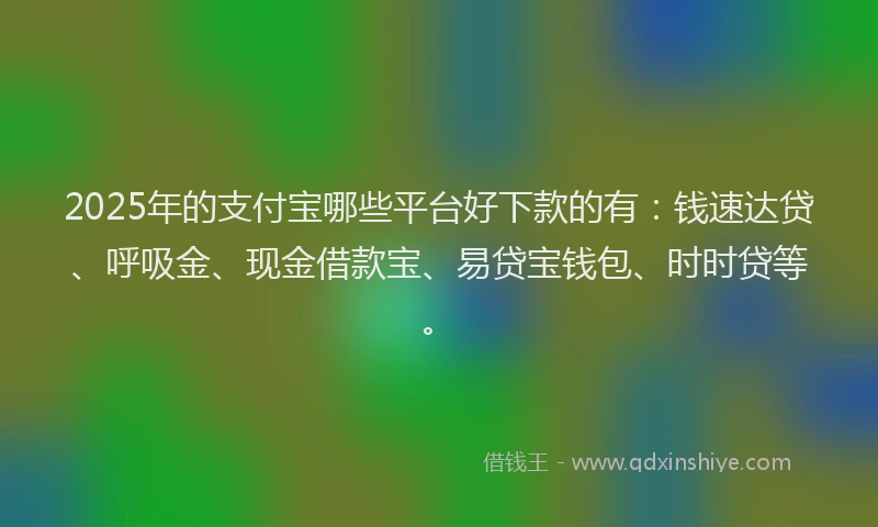 2025年的支付宝哪些平台好下款的有：钱速达贷、呼吸金、现金借款宝、易贷宝钱包、时时贷等。