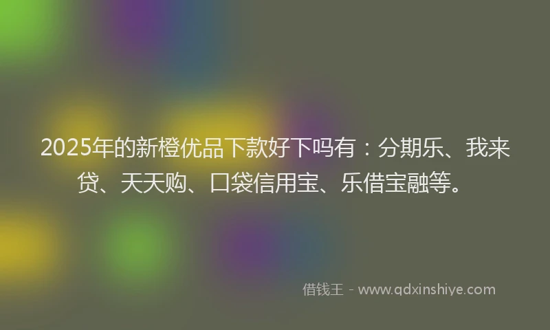 2025年的新橙优品下款好下吗有：分期乐、我来贷、天天购、口袋信用宝、乐借宝融等。
