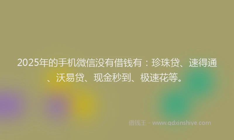 2025年的手机微信没有借钱有：珍珠贷、速得通、沃易贷、现金秒到、极速花等。