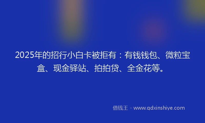 2025年的招行小白卡被拒有：有钱钱包、微粒宝盒、现金驿站、拍拍贷、全金花等。