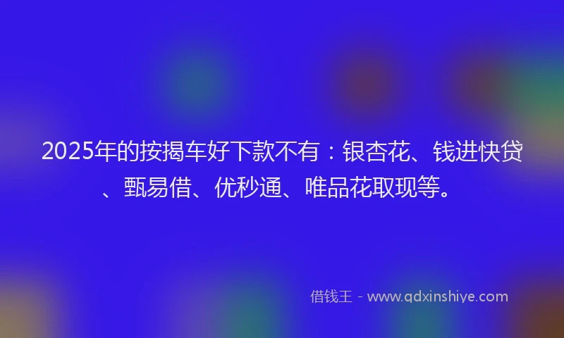 2025年的按揭车好下款不有：银杏花、钱进快贷、甄易借、优秒通、唯品花取现等。