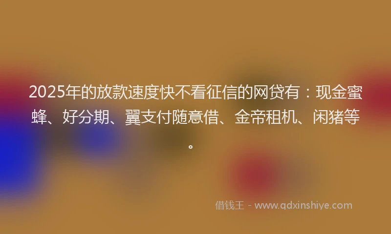 2025年的放款速度快不看征信的网贷有：现金蜜蜂、好分期、翼支付随意借、金帝租机、闲猪等。