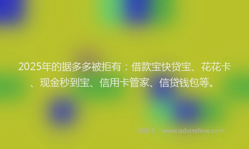 2025年的据多多被拒有：借款宝快贷宝、花花卡、现金秒到宝、信用卡管家、信贷钱包等。