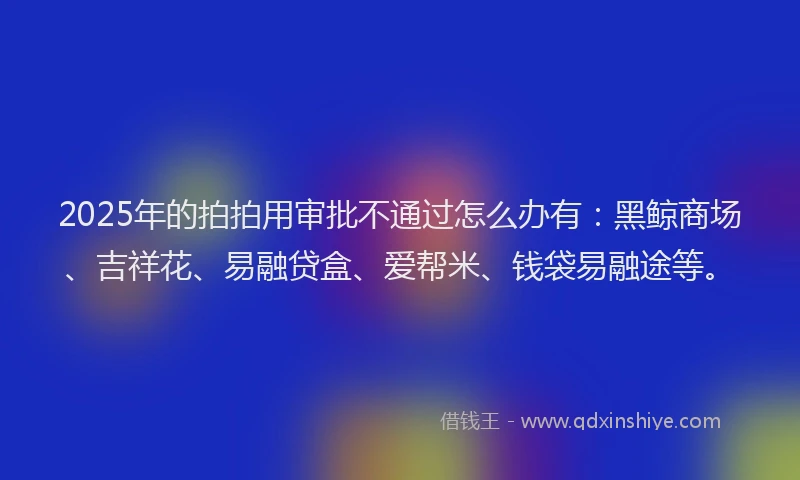 2025年的拍拍用审批不通过怎么办有：黑鲸商场、吉祥花、易融贷盒、爱帮米、钱袋易融途等。