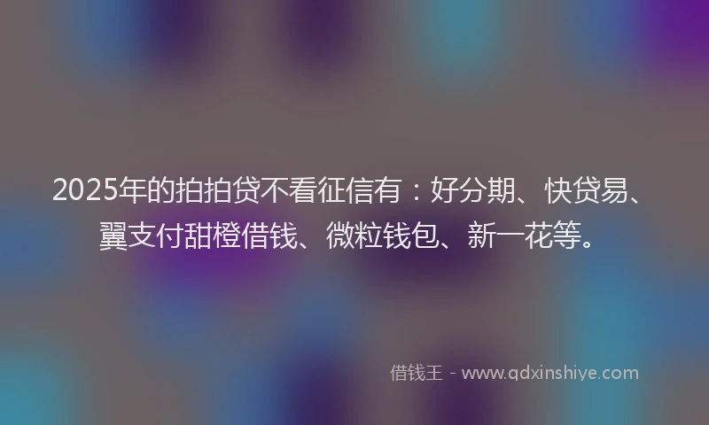2025年的拍拍贷不看征信有：好分期、快贷易、翼支付甜橙借钱、微粒钱包、新一花等。