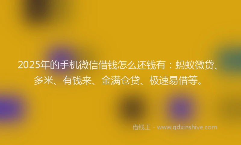 2025年的手机微信借钱怎么还钱有：蚂蚁微贷、多米、有钱来、金满仓贷、极速易借等。
