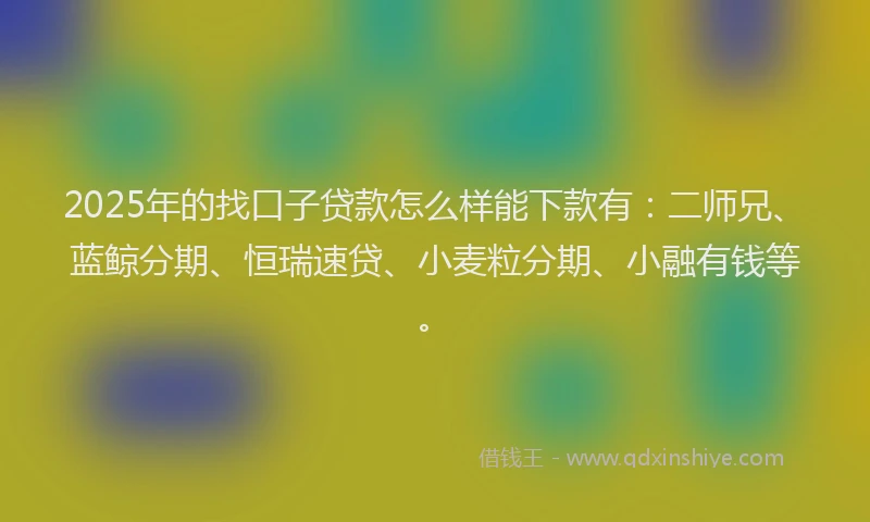 2025年的找口子贷款怎么样能下款有：二师兄、蓝鲸分期、恒瑞速贷、小麦粒分期、小融有钱等。