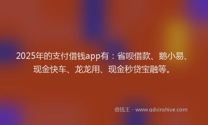 2025年的支付借钱app有：省呗借款、鹅小易、现金快车、龙龙用、现金秒贷宝融等。