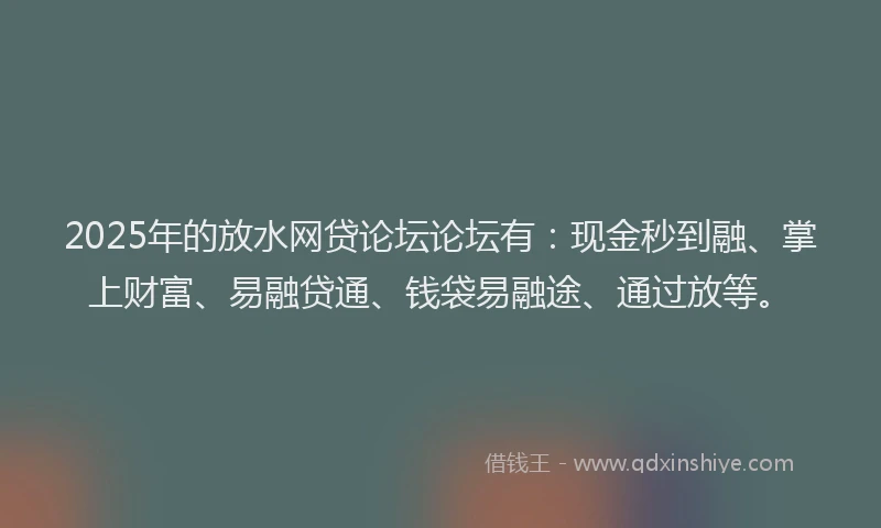 2025年的放水网贷论坛论坛有：现金秒到融、掌上财富、易融贷通、钱袋易融途、通过放等。
