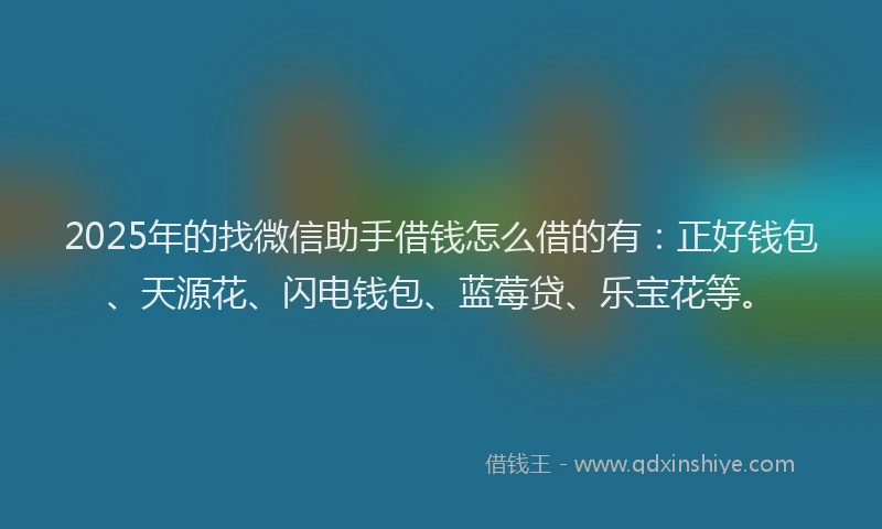 2025年的找微信助手借钱怎么借的有：正好钱包、天源花、闪电钱包、蓝莓贷、乐宝花等。