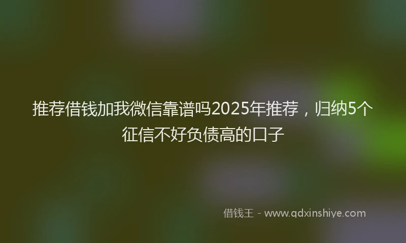 推荐借钱加我微信靠谱吗2025年推荐，归纳5个征信不好负债高的口子