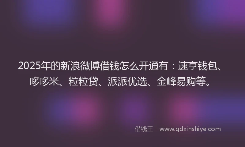 2025年的新浪微博借钱怎么开通有：速享钱包、哆哆米、粒粒贷、派派优选、金峰易购等。