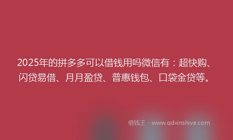 2025年的拼多多可以借钱用吗微信有：超快购、闪贷易借、月月盈贷、普惠钱包、口袋金贷等。