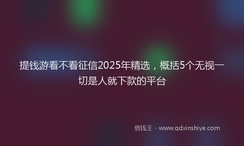 提钱游看不看征信2025年精选，概括5个无视一切是人就下款的平台