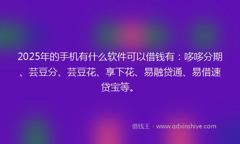 2025年的手机有什么软件可以借钱有：哆哆分期、芸豆分、芸豆花、享下花、易融贷通、易借速贷宝等。