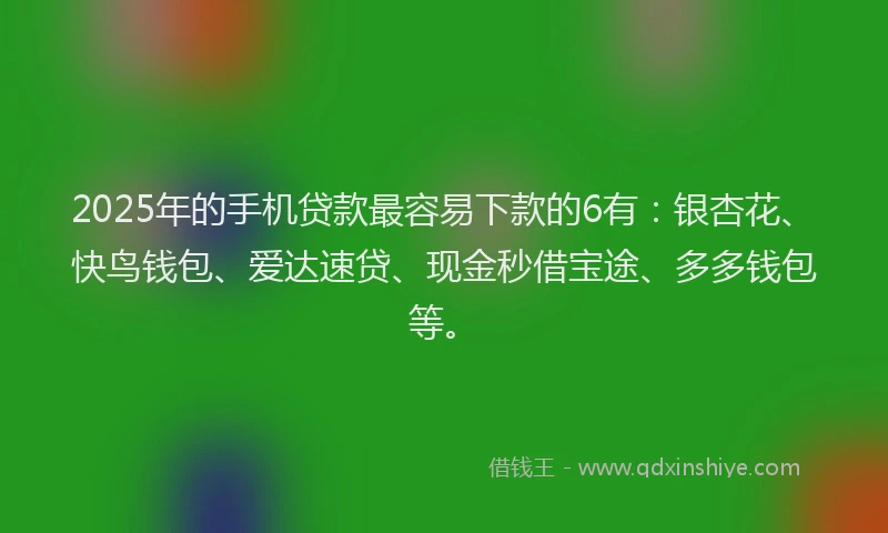 2025年的手机贷款最容易下款的6有：银杏花、快鸟钱包、爱达速贷、现金秒借宝途、多多钱包等。