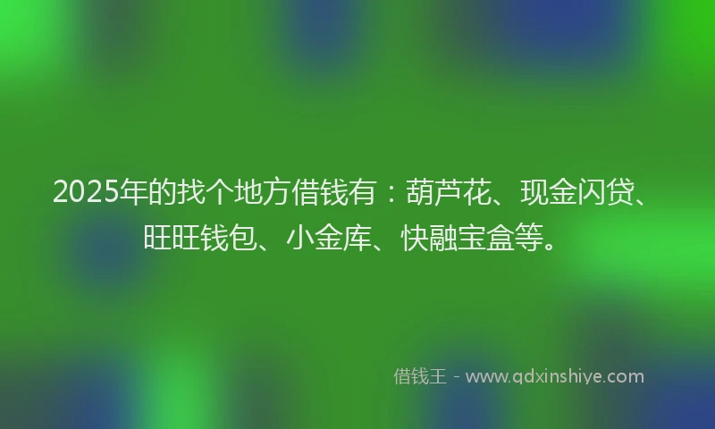 2025年的找个地方借钱有：葫芦花、现金闪贷、旺旺钱包、小金库、快融宝盒等。