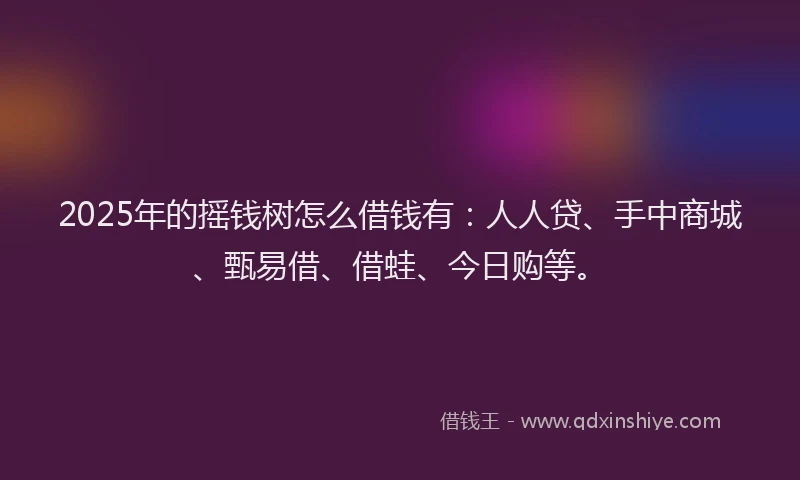 2025年的摇钱树怎么借钱有：人人贷、手中商城、甄易借、借蛙、今日购等。