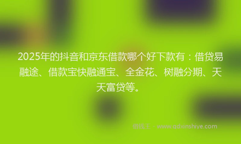 2025年的抖音和京东借款哪个好下款有：借贷易融途、借款宝快融通宝、全金花、树融分期、天天富贷等。