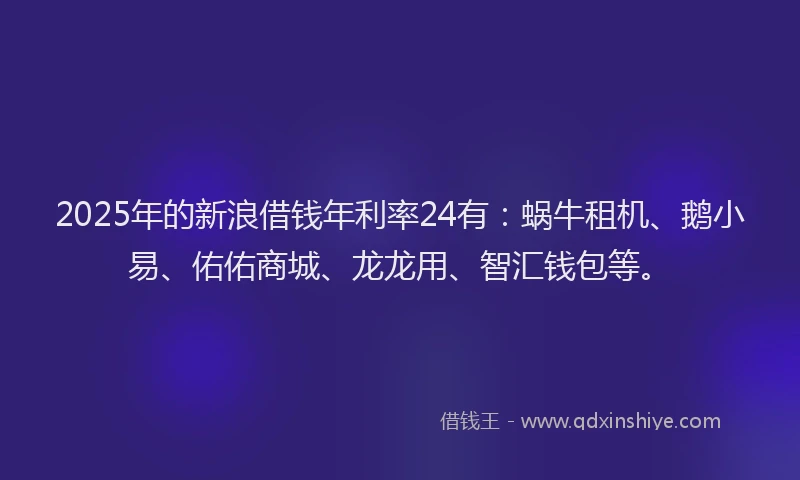 2025年的新浪借钱年利率24有：蜗牛租机、鹅小易、佑佑商城、龙龙用、智汇钱包等。