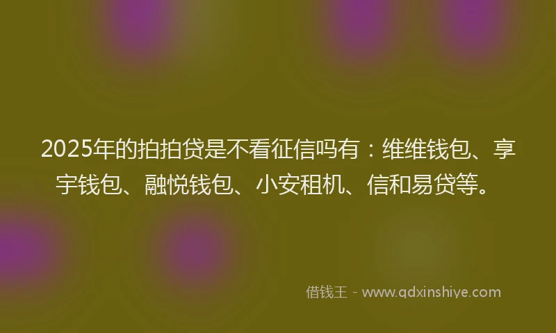 2025年的拍拍贷是不看征信吗有：维维钱包、享宇钱包、融悦钱包、小安租机、信和易贷等。