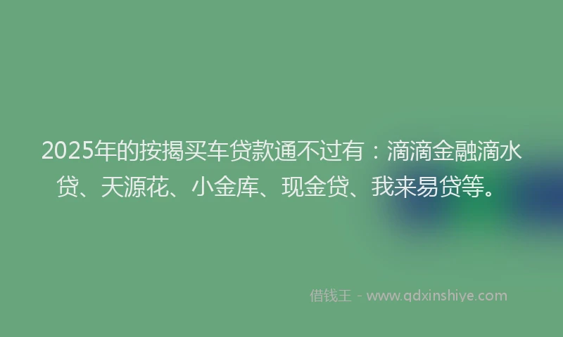 2025年的按揭买车贷款通不过有：滴滴金融滴水贷、天源花、小金库、现金贷、我来易贷等。
