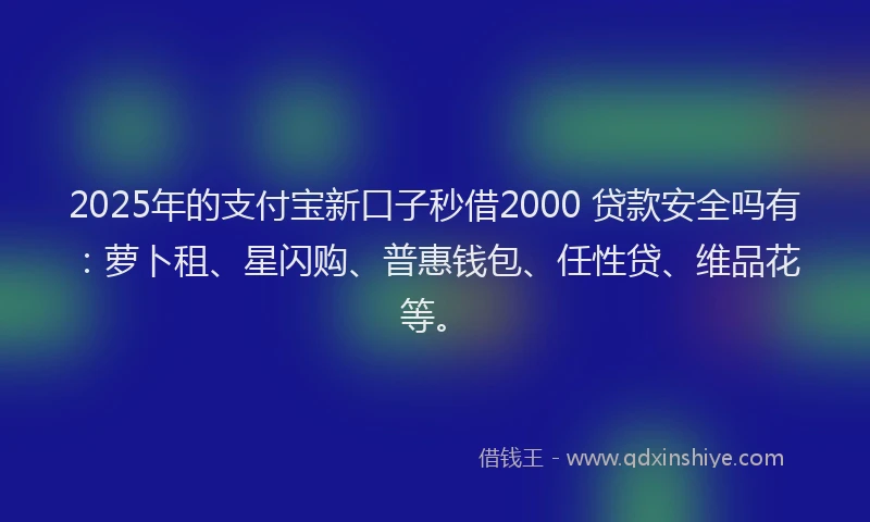 2025年的支付宝新口子秒借2000 贷款安全吗有：萝卜租、星闪购、普惠钱包、任性贷、维品花等。