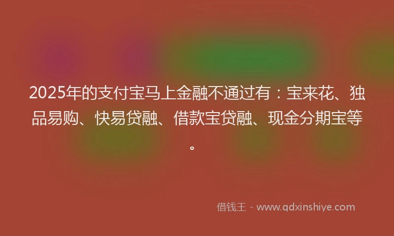 2025年的支付宝马上金融不通过有：宝来花、独品易购、快易贷融、借款宝贷融、现金分期宝等。