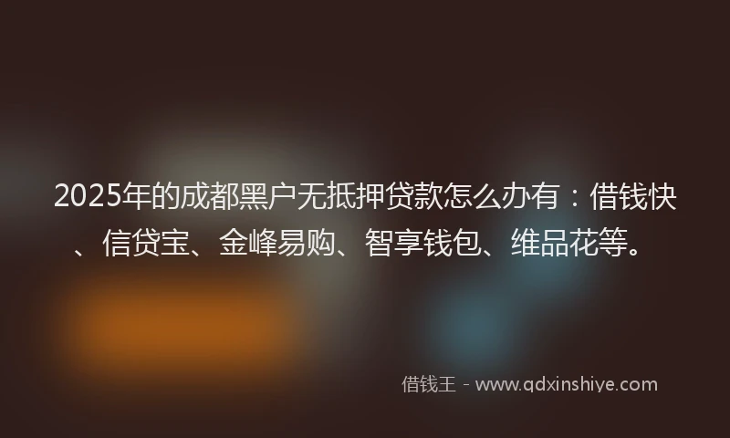 2025年的成都黑户无抵押贷款怎么办有：借钱快、信贷宝、金峰易购、智享钱包、维品花等。