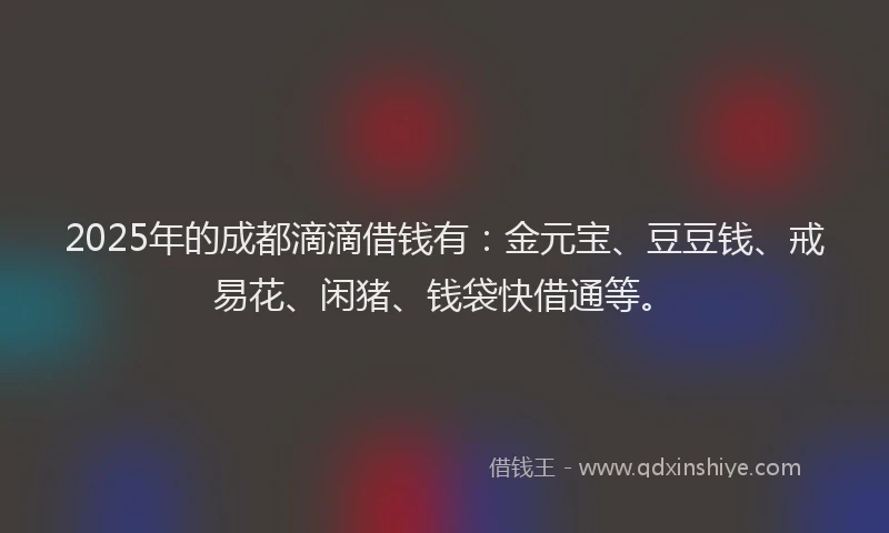 2025年的成都滴滴借钱有：金元宝、豆豆钱、戒易花、闲猪、钱袋快借通等。