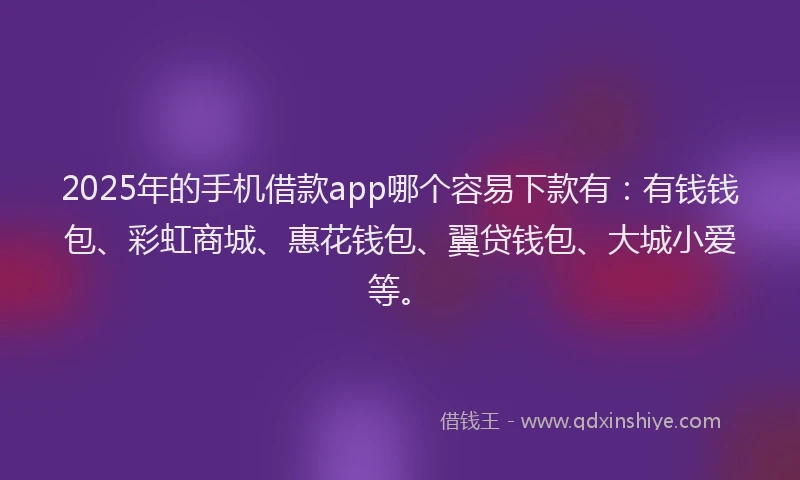 2025年的手机借款app哪个容易下款有：有钱钱包、彩虹商城、惠花钱包、翼贷钱包、大城小爱等。