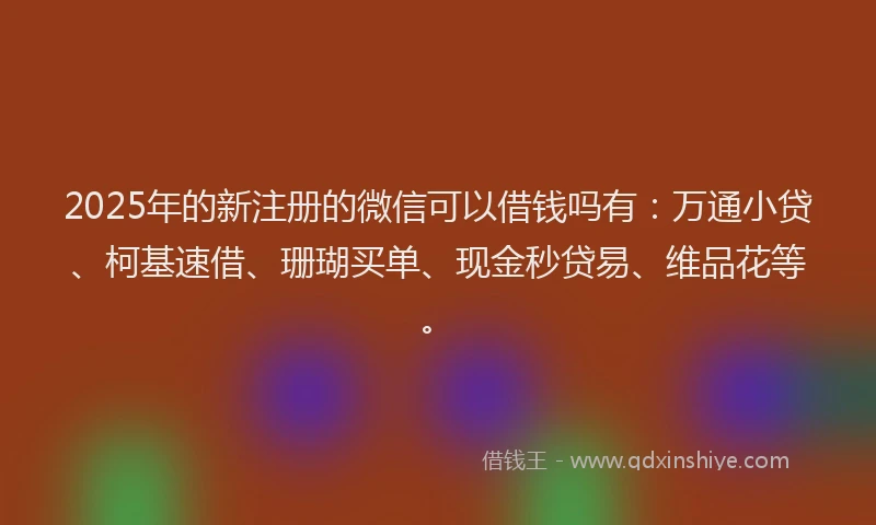 2025年的新注册的微信可以借钱吗有：万通小贷、柯基速借、珊瑚买单、现金秒贷易、维品花等。