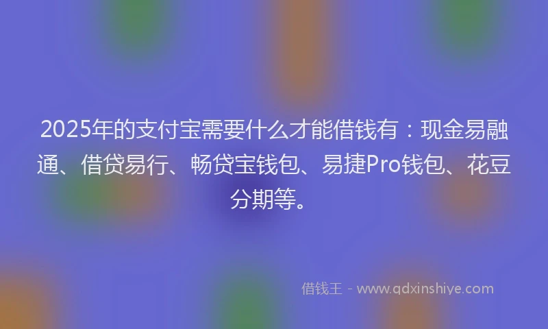 2025年的支付宝需要什么才能借钱有：现金易融通、借贷易行、畅贷宝钱包、易捷Pro钱包、花豆分期等。