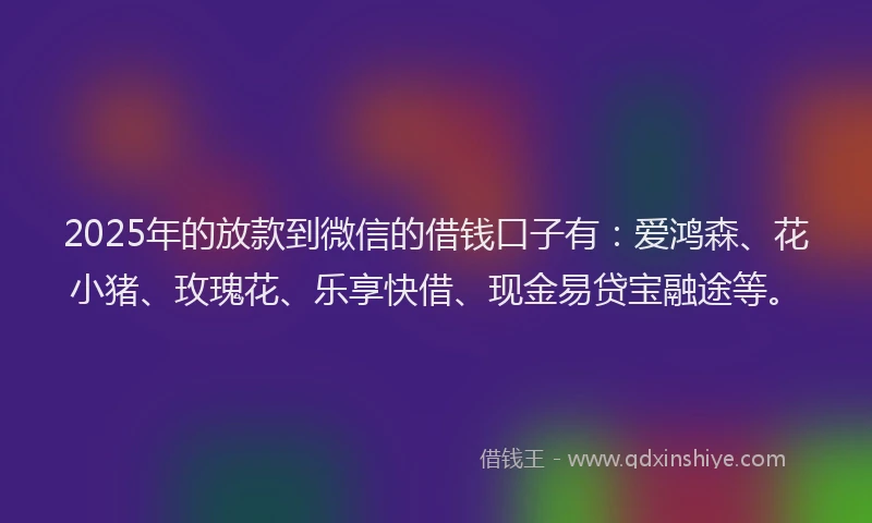 2025年的放款到微信的借钱口子有：爱鸿森、花小猪、玫瑰花、乐享快借、现金易贷宝融途等。