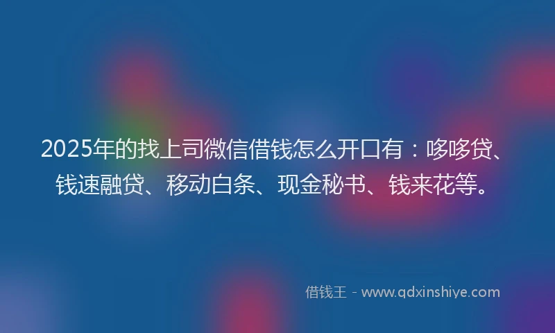 2025年的找上司微信借钱怎么开口有：哆哆贷、钱速融贷、移动白条、现金秘书、钱来花等。