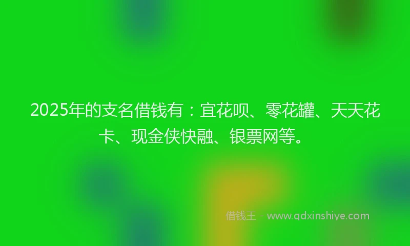 2025年的支名借钱有：宜花呗、零花罐、天天花卡、现金侠快融、银票网等。