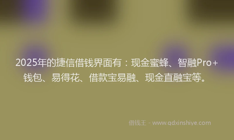 2025年的捷信借钱界面有：现金蜜蜂、智融Pro+钱包、易得花、借款宝易融、现金直融宝等。