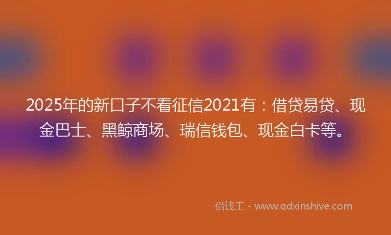 2025年的新口子不看征信2021有：借贷易贷、现金巴士、黑鲸商场、瑞信钱包、现金白卡等。